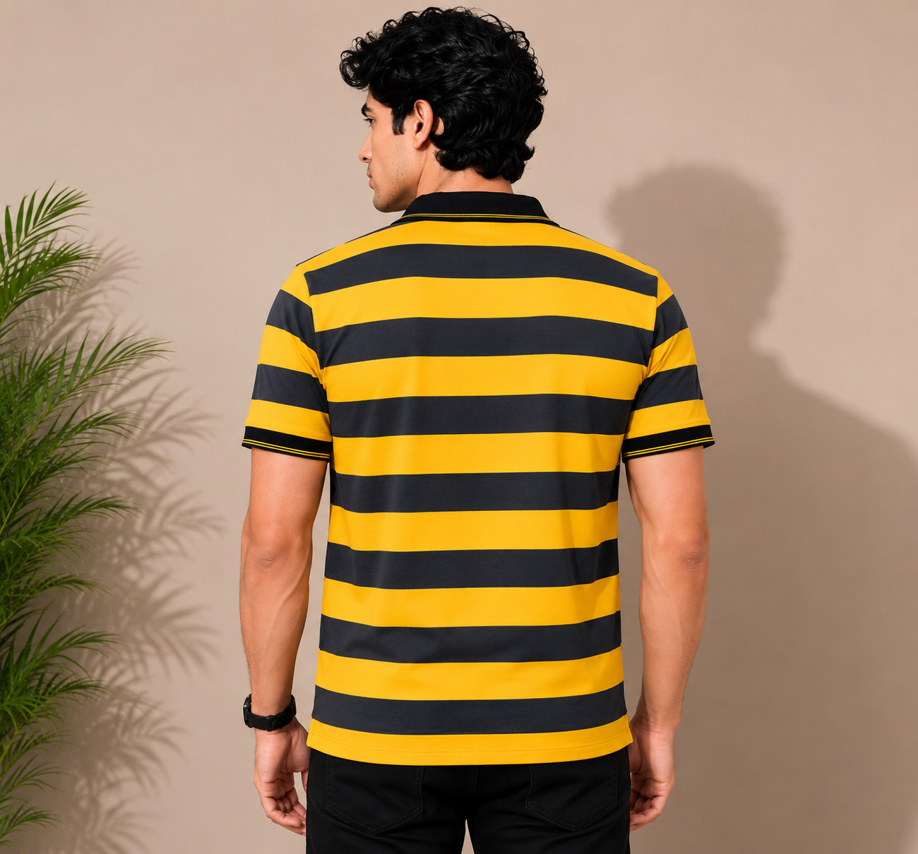 Yellow & Navy Striped Polo Shirt