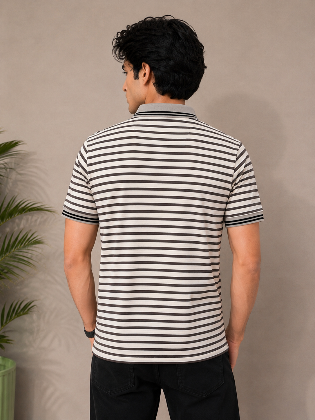 White & Black Striped Polo Shirt