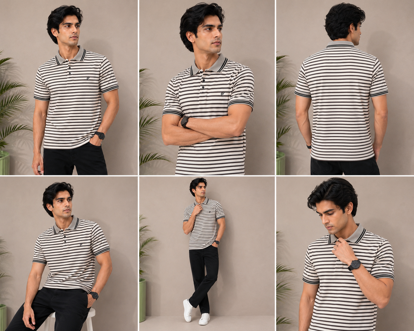 White & Black Striped Polo Shirt