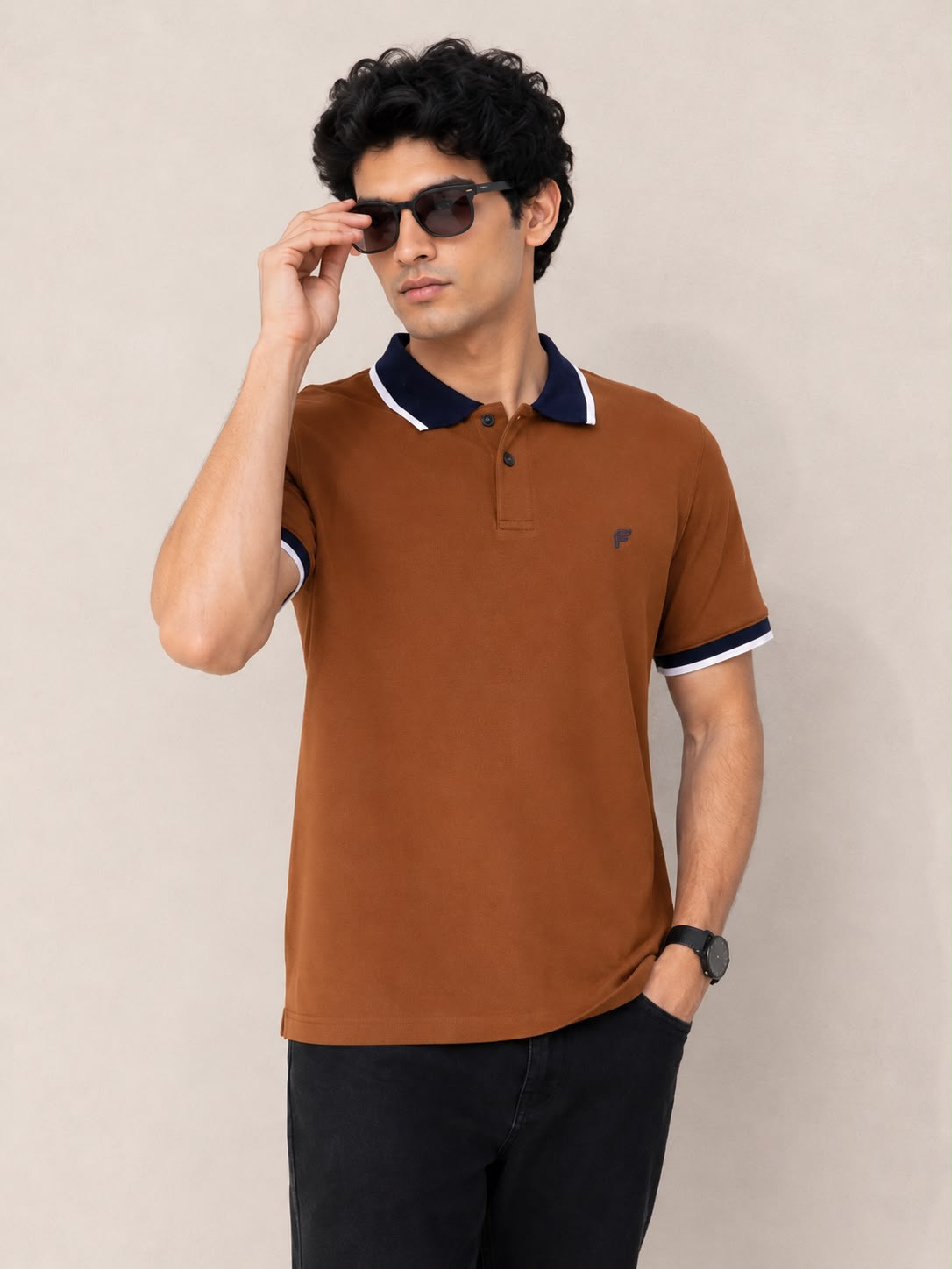 Classic Camel Contrast Polo Shirt