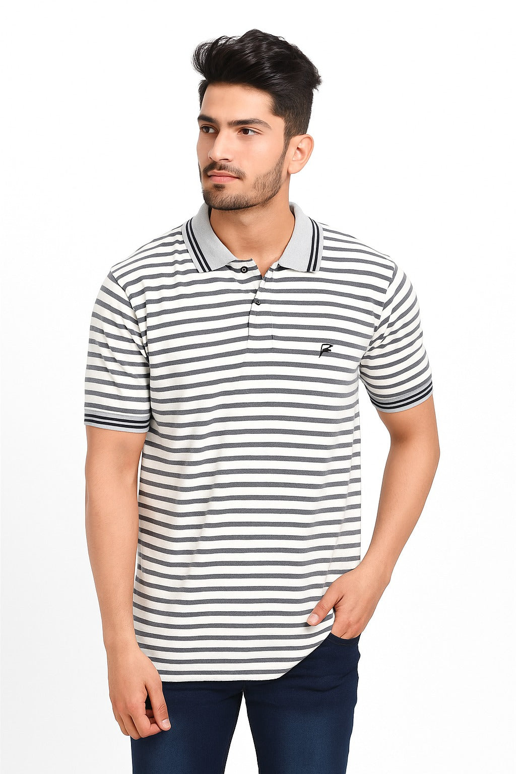 White & Black Striped Polo Shirt