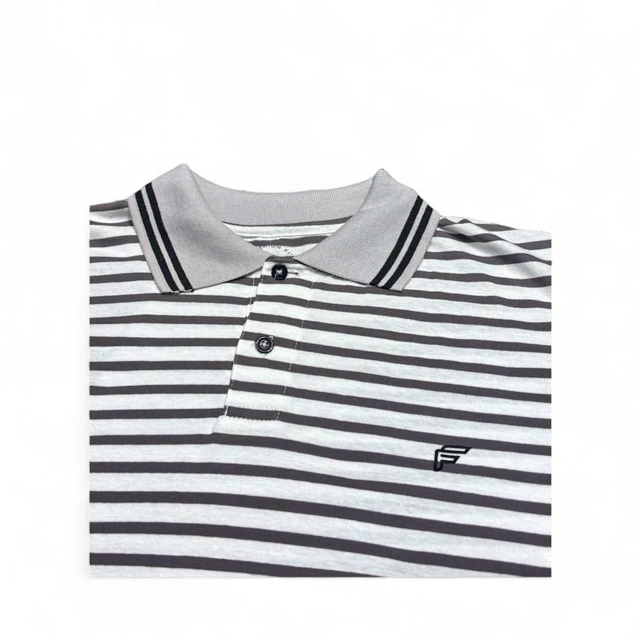 White & Black Striped Polo Shirt