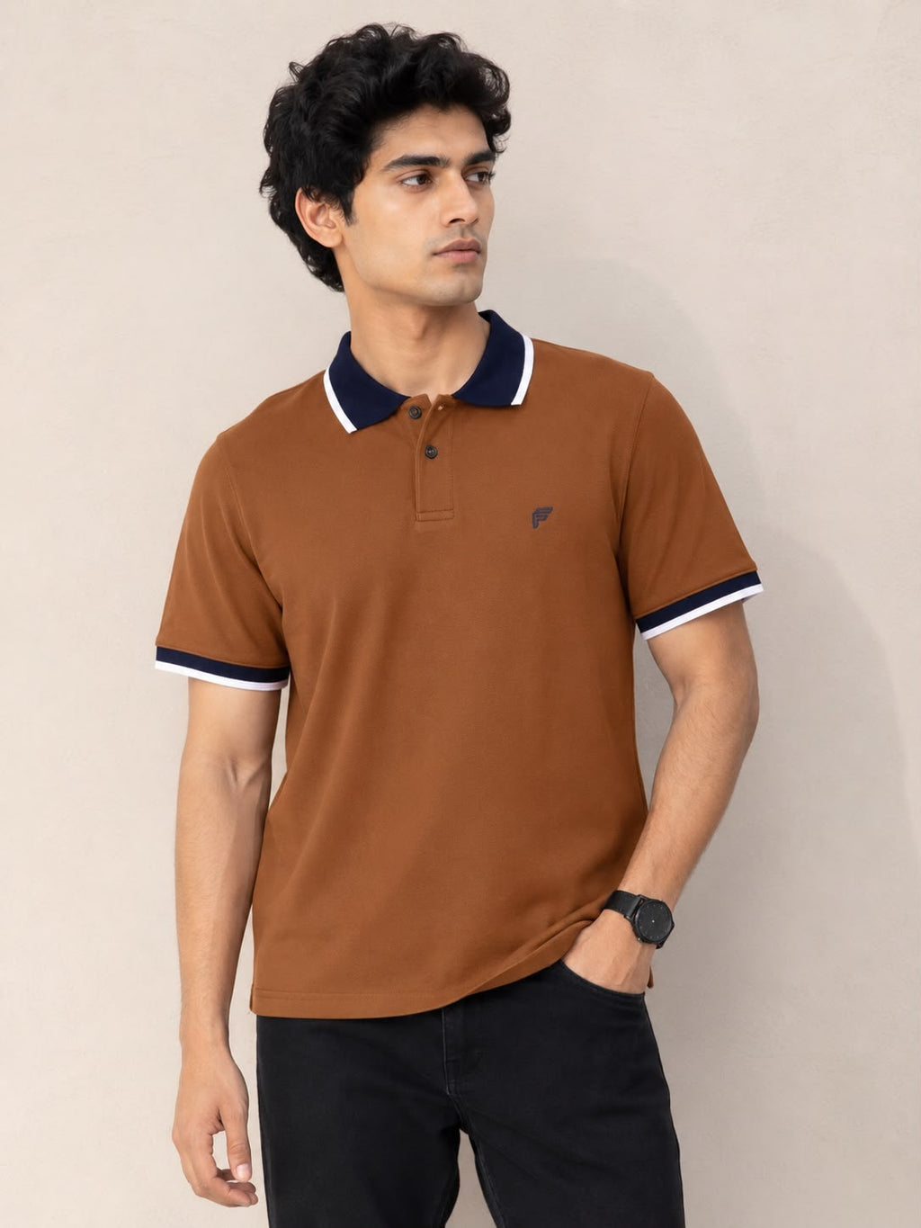 Classic Camel Contrast Polo Shirt