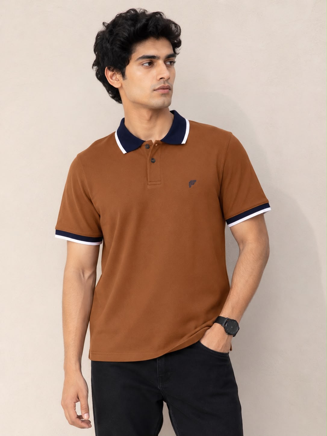 Classic Camel Contrast Polo Shirt