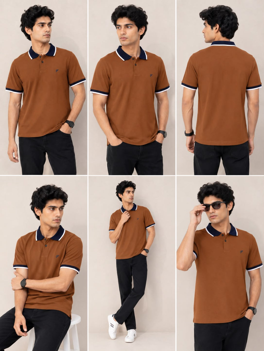 Classic Camel Contrast Polo Shirt