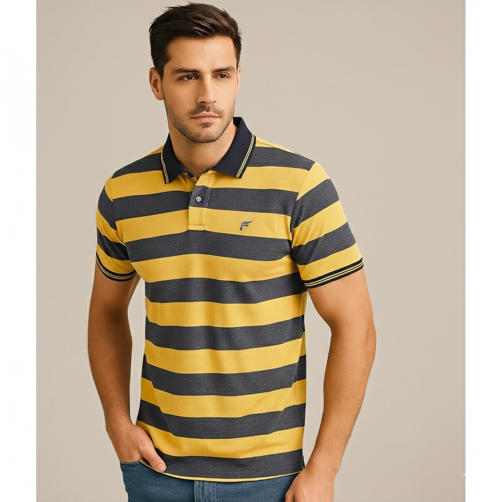 Yellow & Navy Striped Polo Shirt